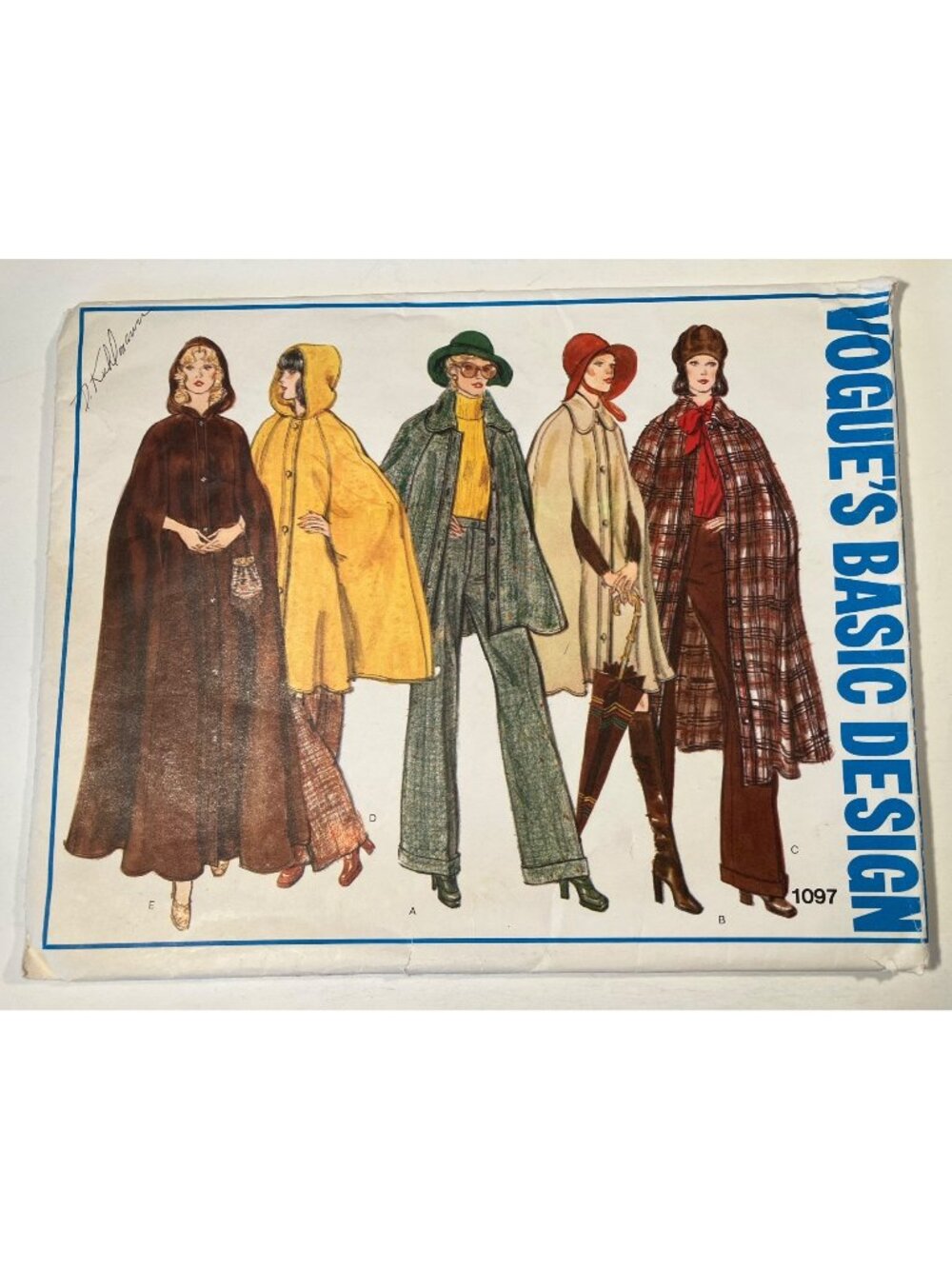 70s Vogue 1097 Sz 10 Button Front Cape Pattern Hood or Collar Short or Maxi FF